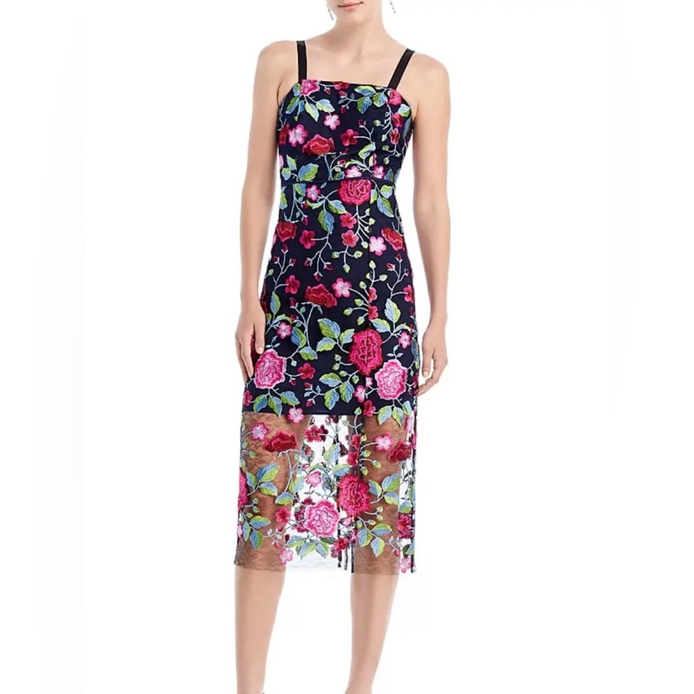 NEW Sam Edelman Peony Embroidered Midi Dress Sz 0 Garden Fairy Floral Embroidery